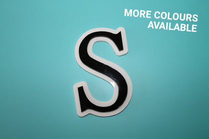 Black letter 'S' on a teal background